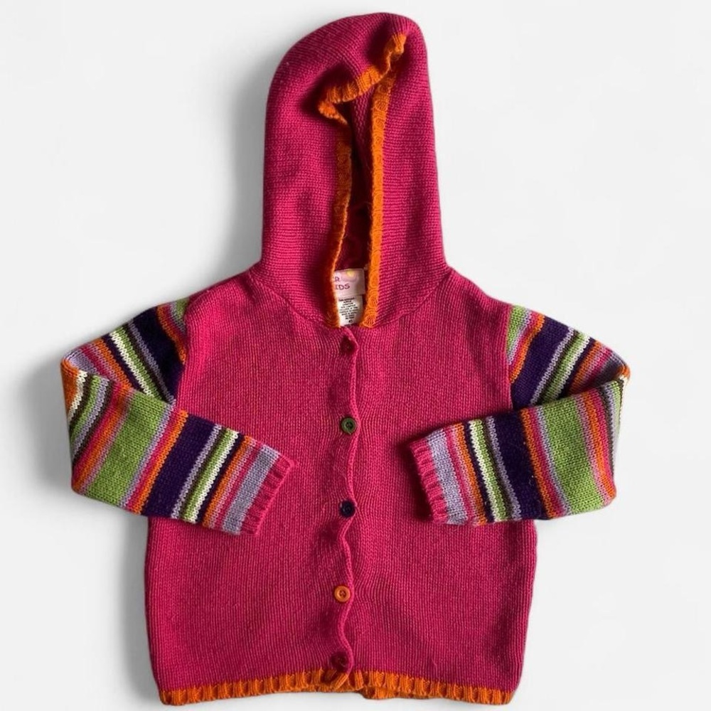 Vintage Y2K kids pink rainbow hooded cardigan